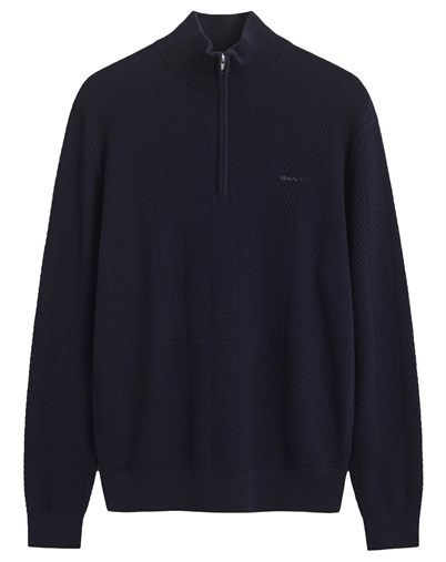 Gant - Herringbone Texture Half Zip - Evening Blue